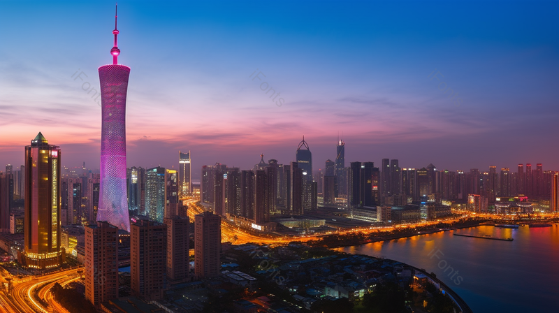 城市夜景霓虹灯高塔城市建筑,高清,摄影图,摄影图片,图片大全,摄影图免费下载